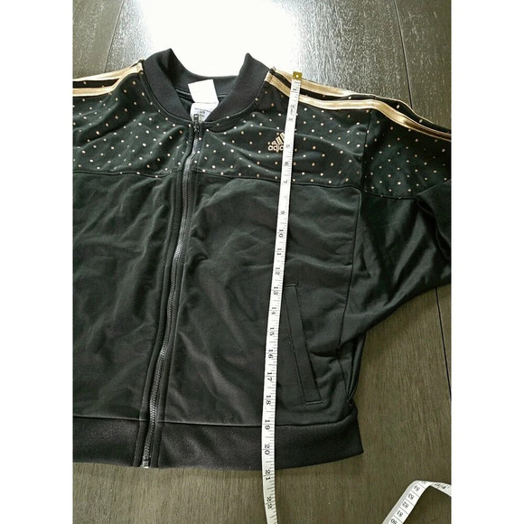 Adidas Black Rose Gold Polka Dot Track Jacket Full Zip Girls 14 Large Streetwear - Picture 5 of 8